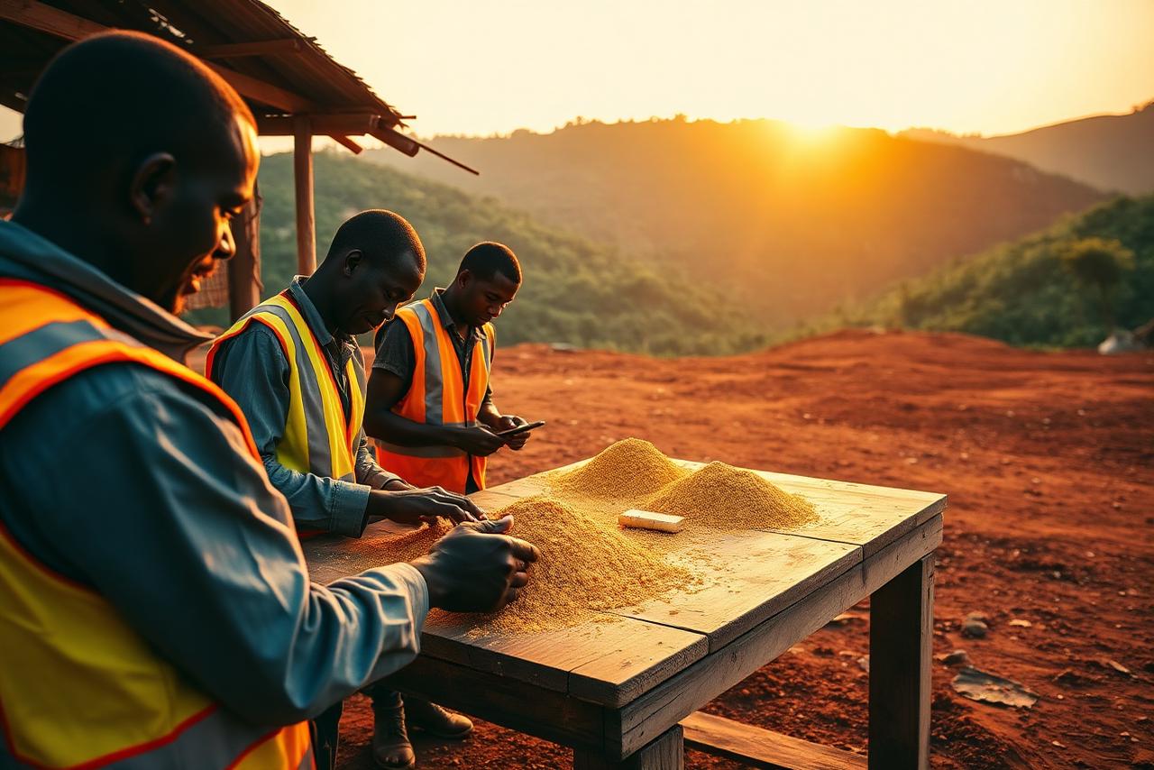 Ghanaian gold mining community at golden hour